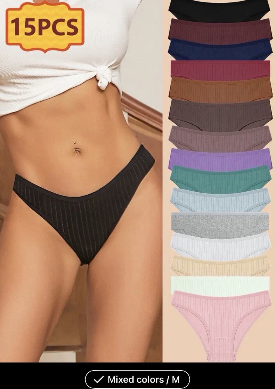 15 Pack Women’s Cotton Panty Briefs Y2K Sporty, Yoga, Athletic, Cotton, Medium